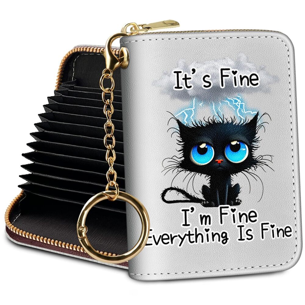4475 Credit Card Holder RFID Wallet, Black Cat Small Card Holder Wallet